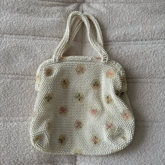Vintage 1950’s Lumured Corde Bead Floral Bag - Picture 1 of 6